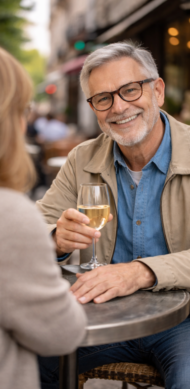 Homme souriant avec des lunettes est un client satisfait de Lunettes and co Boulazac