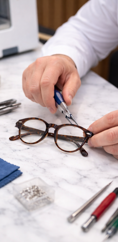 Un opticien ajuste des lunettes dans son magasin à Boulazac