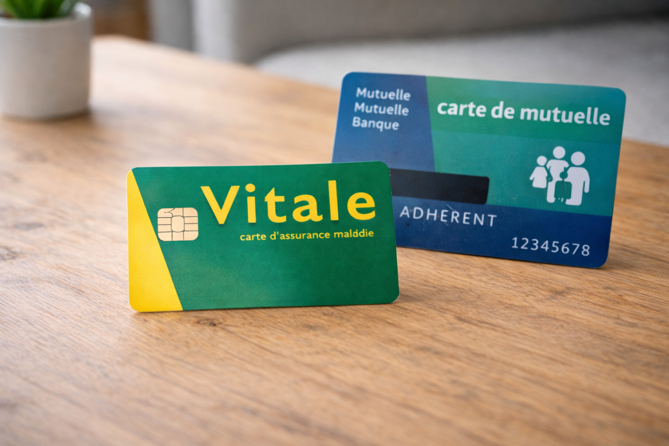 Une carte Vitale et une carte de mutuelle pour le tiers payant optique