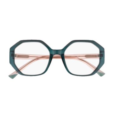 Lunettes octogonales vert canard avec intérieur rose translucide, collection 100 % Santé