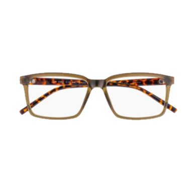 Monture homme rectangle kaki & insert écaille – 100 % Santé
